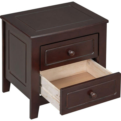 3-Pieces Bedroom Sets,Queen Size Wood Platform Bed and Two Nightstands-Dark Walnut