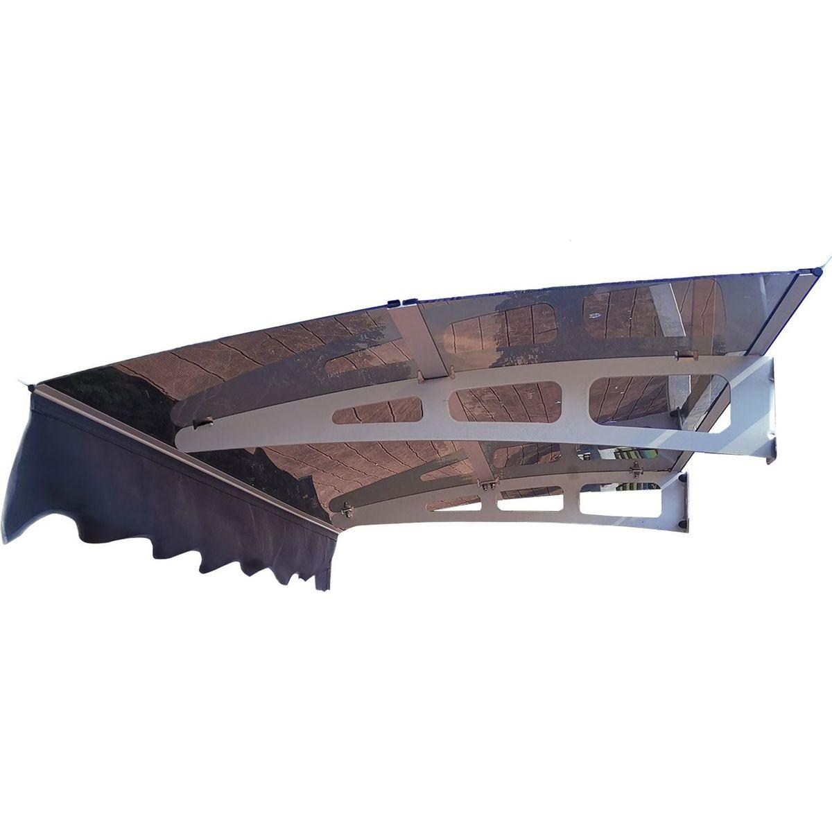 DA5934C Series Door Window Awning Made of 0.137 Inch Thick Crystal Solid Polycarbonate Sheet and Aluminum Alloy with Valance in size 59" Wide x 34" Deep for Masonry Concrete Wall House.