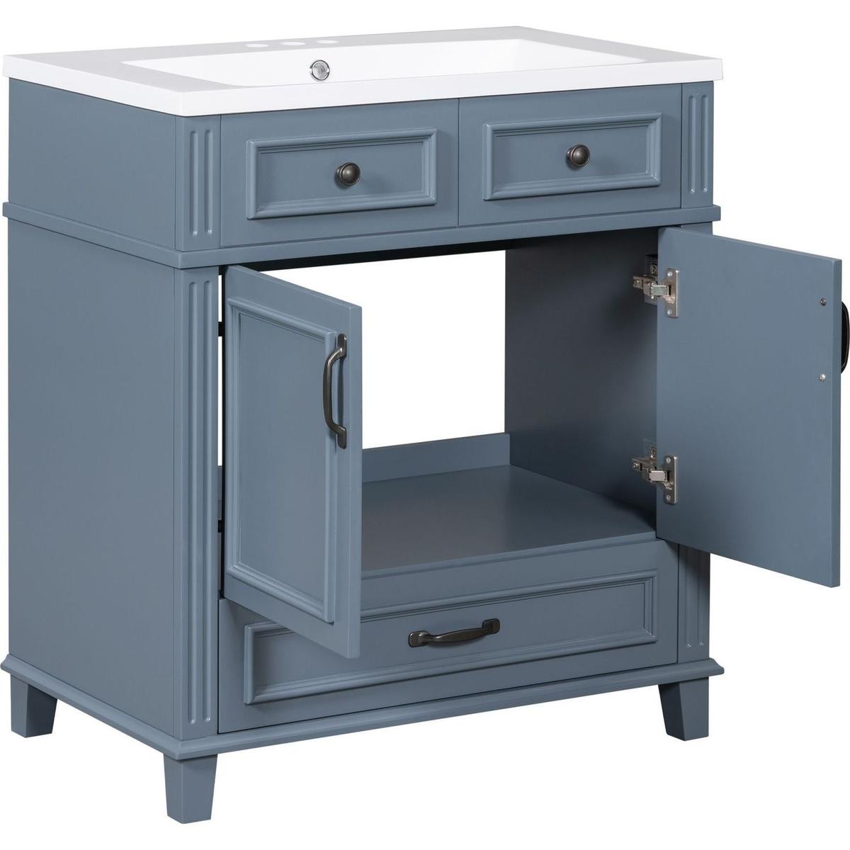 30" Bathroom Vanity with Resin Sink,Solid Wood Frame Bathroom Storage Cabinet with Soft Closing Doors,Retro Style, Blue