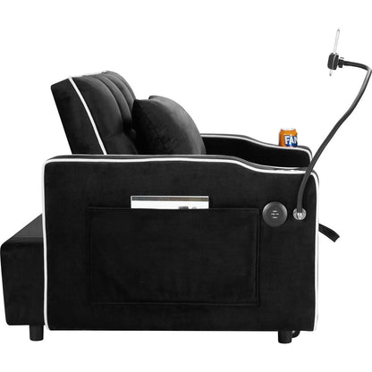 Convertible Sleeper Chair Sofa Bed Adjustable Pull Out Sleeper Chair Bed Multi-Pockets Folding Sofa Bed for Living Room Bedroom Small Space,3-in-1 Sofa Bed, (Black)
