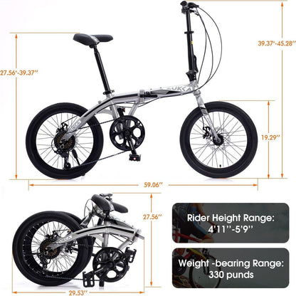 20" Folding City Bike Aluminum Frame 8 Speed Folding Bike