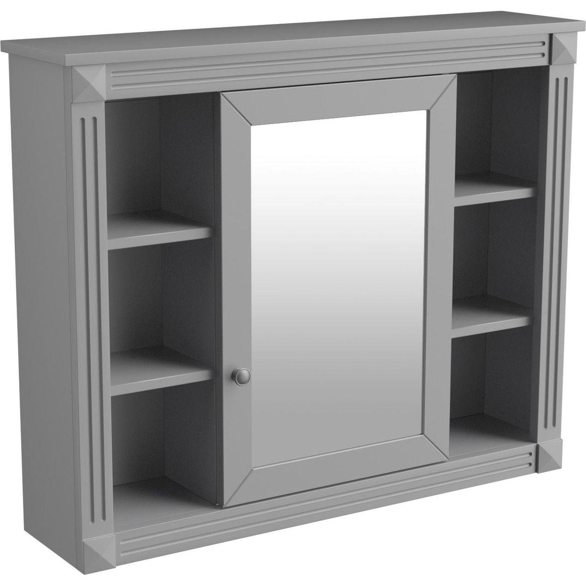 35" x 28" Wall Mounted Bathroom Storage Cabinet, Medicine Cabinet, Modern Bathroom Wall Cabinet with Mirror, Mirror Cabinet with 6 Open Shelves (Not Include Bathroom Vanity)