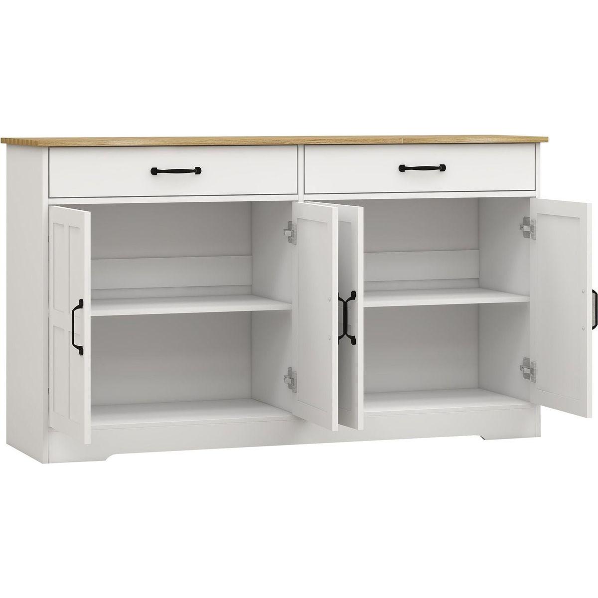 55.91" Large Farmhouse Buffet Cabinet Storage Sideboard with 2 Drawers and 4 Doors for Dining Living Room Kitchen Cupboard-White