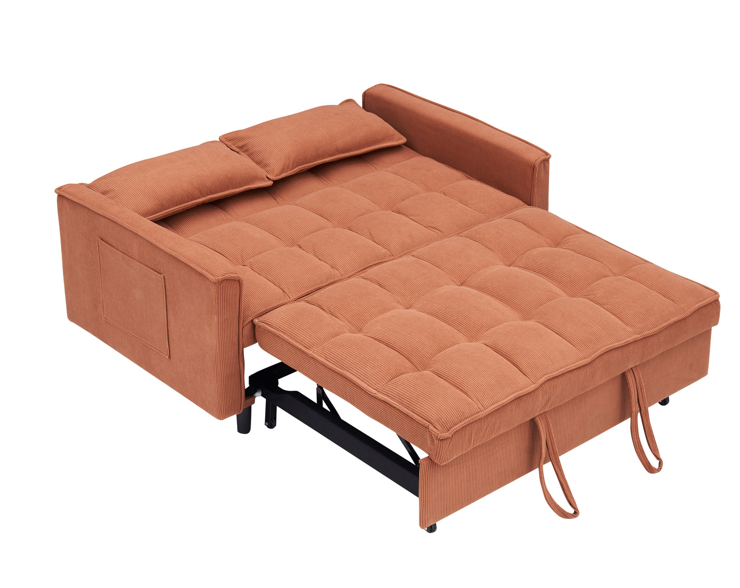 Folding sofa bed, adjustable back, access sofa, recliner, single bed, orange