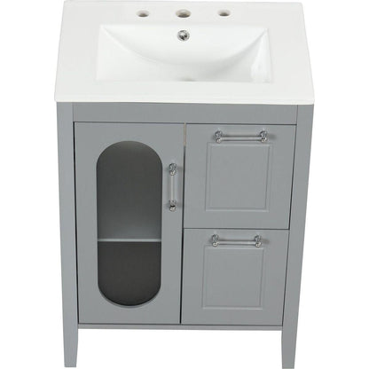 24" Bathroom Vanity with Sink, Bathroom Vanity Cabinet with Two Drawers and Door, Adjustable Shelf, Solid Wood and MDF, Grey