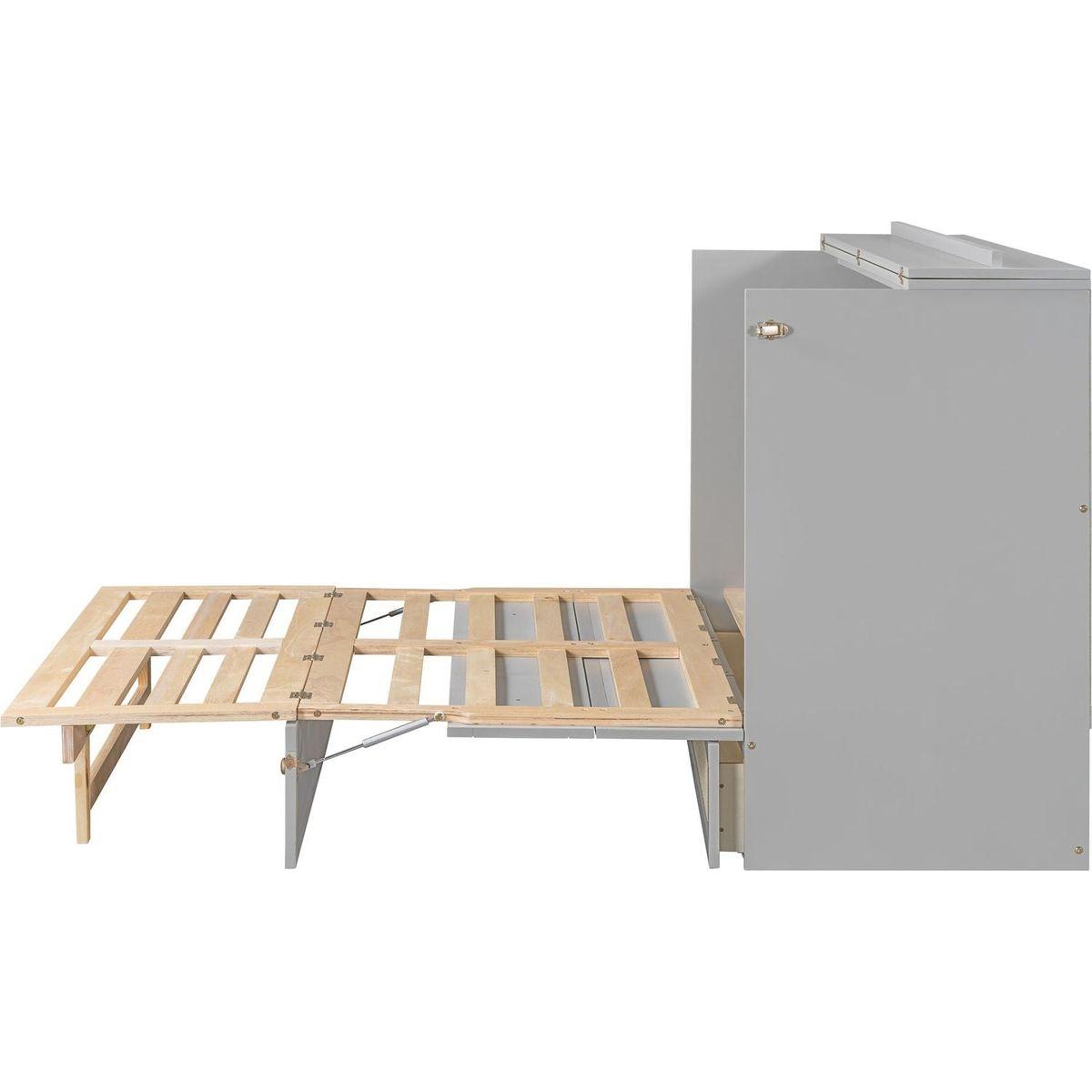 Full Size Murphy Bed with Large Drawers,Gray