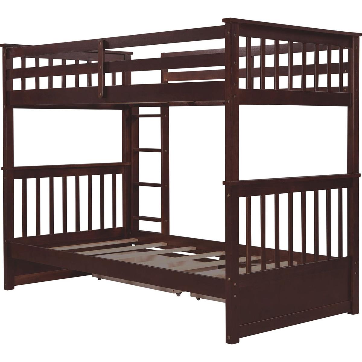 Twin-Over-Twin Bunk Bed with Ladders and Two Storage Drawers (Espresso)