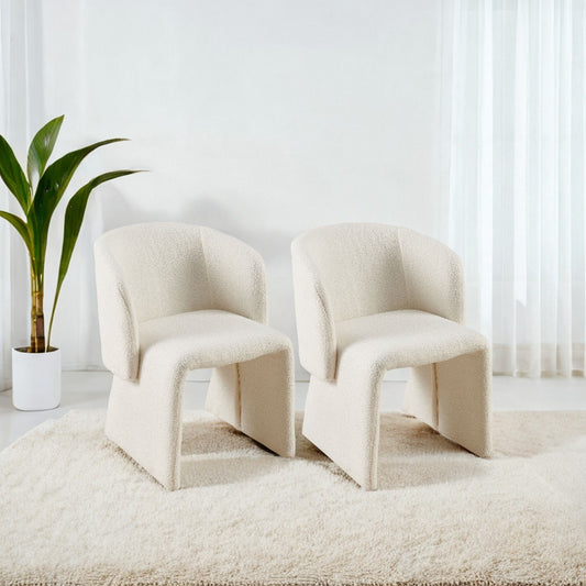 Modern Accent Chair White Single Sofa Chair,Upholstered Side Chair Teddy Comfy Chair for Dining Room/Bedroom/Living Room/Reception-Off White-2PC