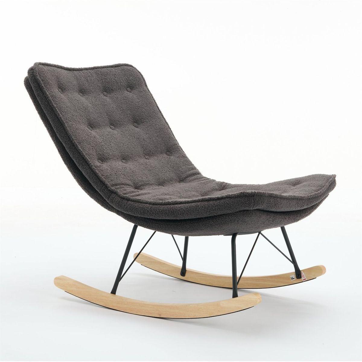 Lazy Rocking Chair,Comfortable Lounge Chair with Wide Backrest and Seat Wood Base, Upholstered Armless Rocker Chair for Living room, Balcony,Bedroom and Patio Porch. (GREY)