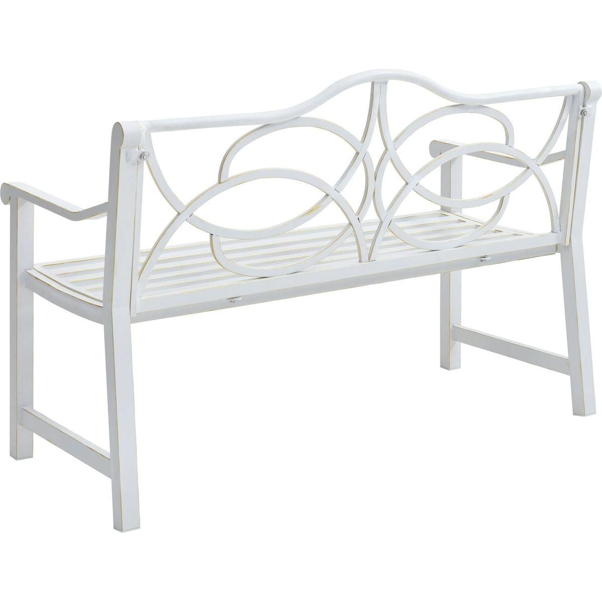 Outdoor Garden Patio Bench,Iron Metal Steel Frame Park Bench with Backrest and Armrest, Slatted Seat for Park, Yard & Porch, Balcony, Accommodates 2-3 People,White