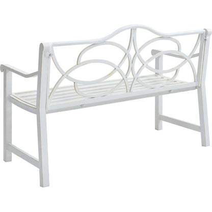 Outdoor Garden Patio Bench,Iron Metal Steel Frame Park Bench with Backrest and Armrest, Slatted Seat for Park, Yard & Porch, Balcony, Accommodates 2-3 People,White
