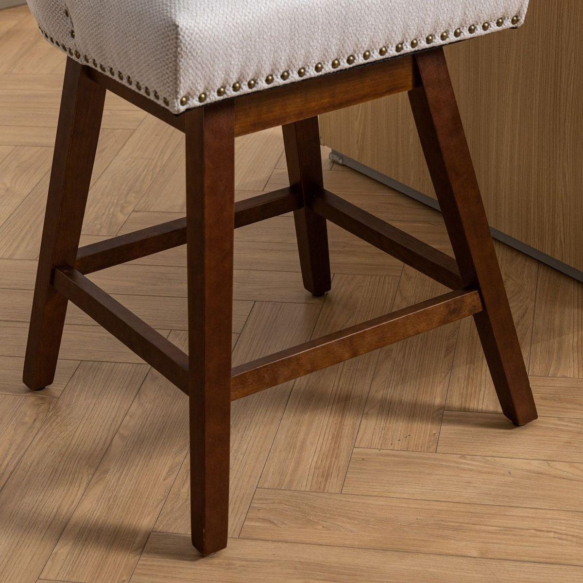Counter Height Swivel Barstools, 26" H Seat Height Upholstered Bar Stools Set of 2, Fabric in Ivory - Streamdale Furniture