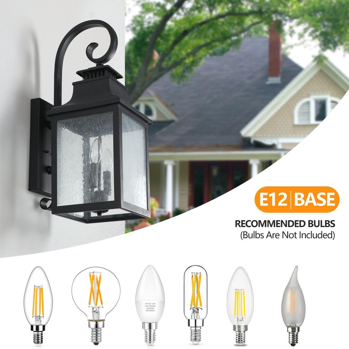 Large Outdoor Wall Lamps With Glass Supports multiple types of light bulbs (2pack)