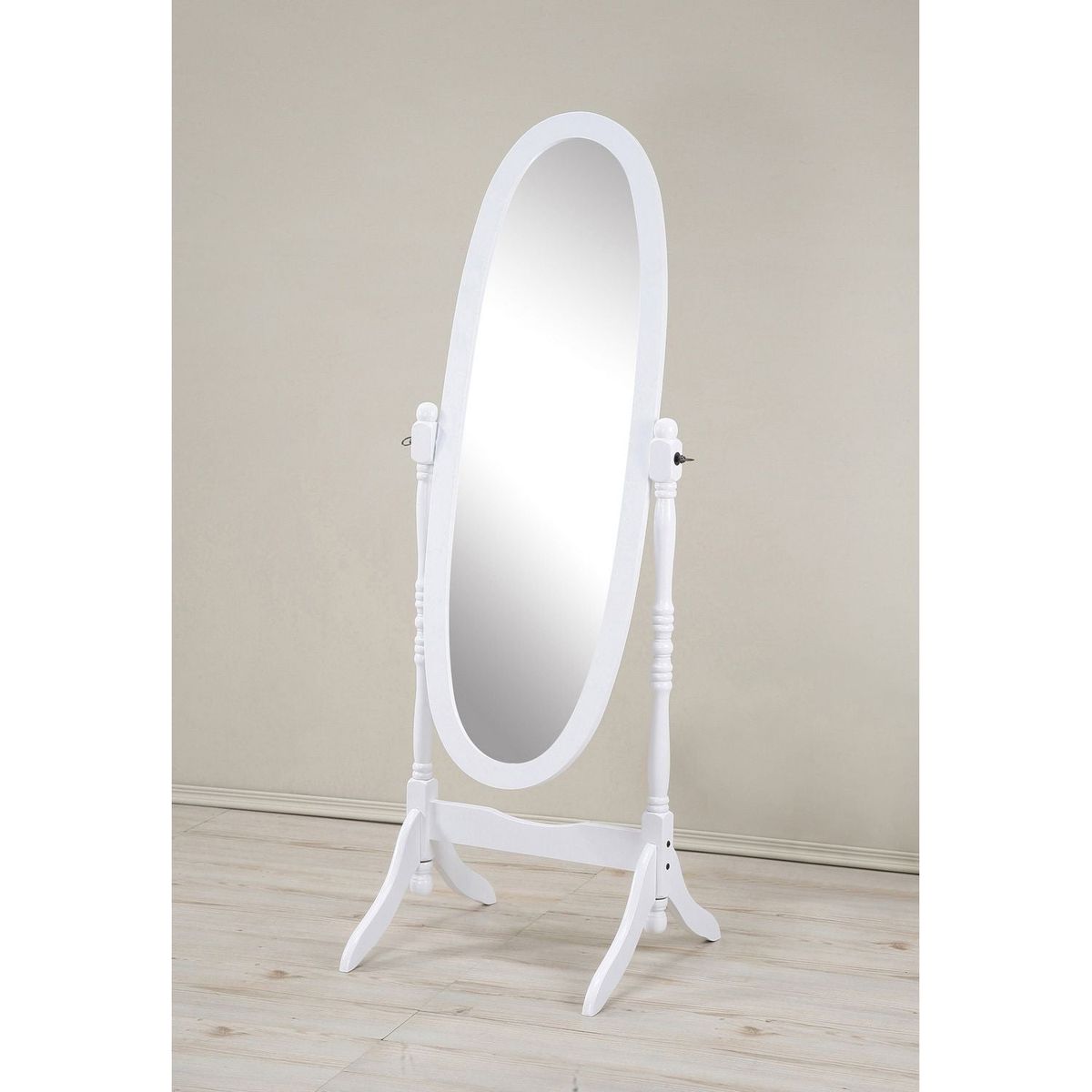 Traditional Queen Anna Style Wood Floor Cheval Mirror, White Finish