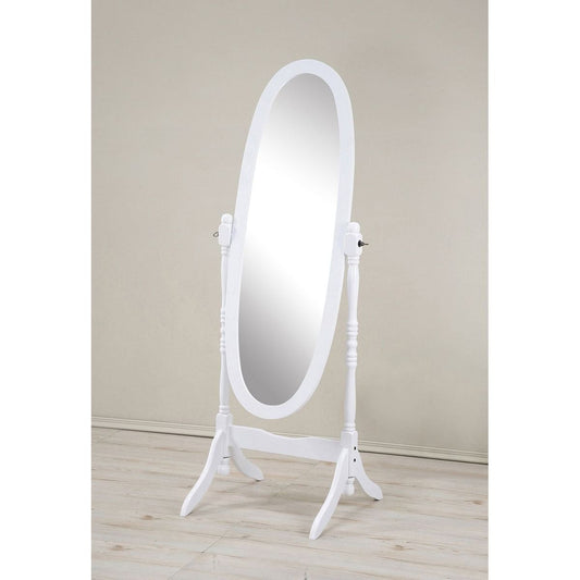 Traditional Queen Anna Style Wood Floor Cheval Mirror, White Finish