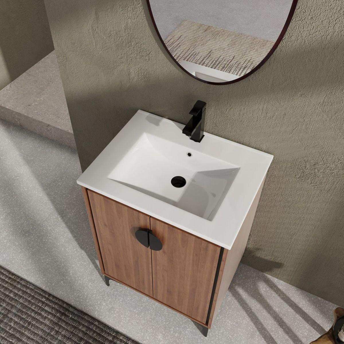 24" Bathroom Vanity with Top Sink, Modern Bathroom Storage Cabinet with 2 Soft Closing Doors, Single Sink Bathroom Vanity