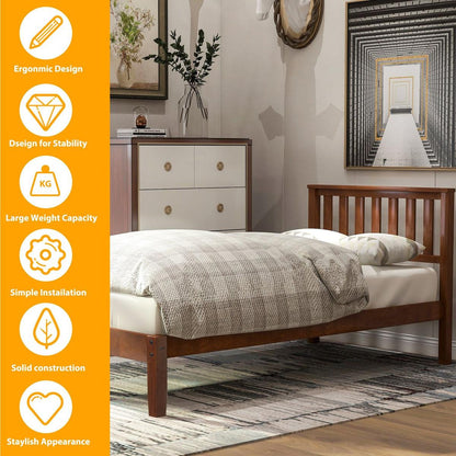 Wood Platform Bed with Headboard/Wood Slat Support Twin (Walnut)