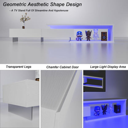 TV Console with Storage Cabinets, Extendable LED TV Stand with Remote Control, Multiple Modes Changing Lights Modern Entertainment Center with Chamfer Edge Shape, White