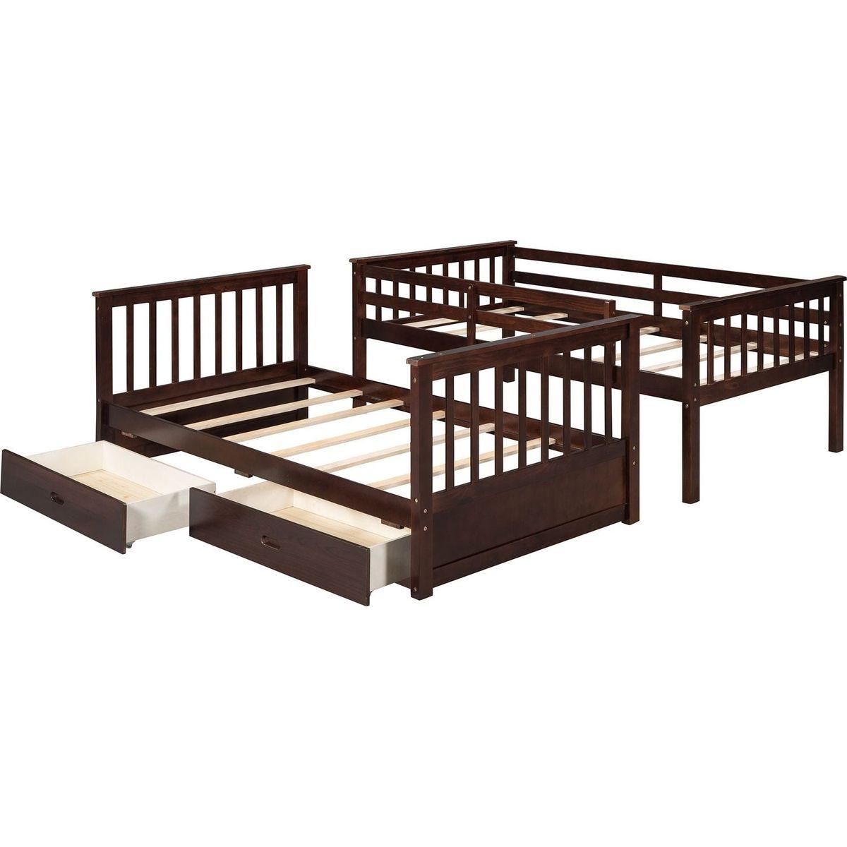 Twin-Over-Twin Bunk Bed with Ladders and Two Storage Drawers (Espresso)