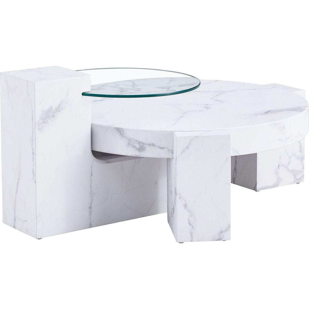 A modern, fashionable, and durable marble textured MDF coffee table with a side table. Match with multiple scenes. Suitable for living room and bedroom.