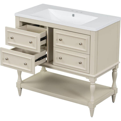 36" Bathroom Vanity Cabinet with Sink Combo Set, Undermount Resin Sink, Free Standing Vanity Set with 4 Drawers, Solid Wood Frame Bathroom Cabinet, Beige