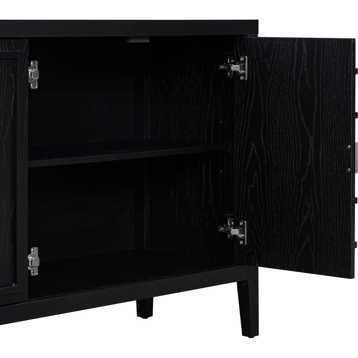 Retro Sideboard door with Circular Groove Design Round Metal Door Handle for Entrance, Dining Room, Living Room (Black)