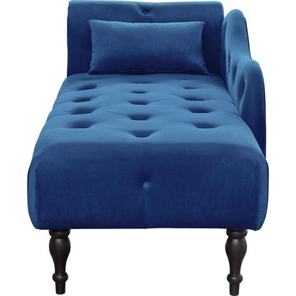 60.6" Velvet Chaise Lounge Buttons Tufted Nailhead Trimmed Solid Wood Legs with 1 Pillow,Blue (Left Arm Design as Shown in the Picture)