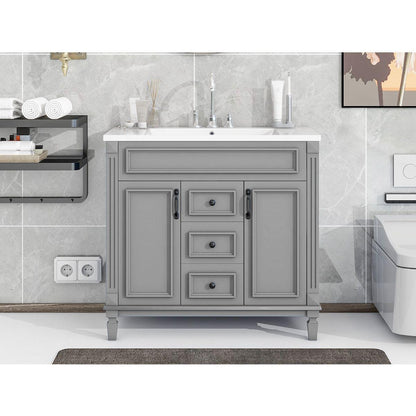 36" Bathroom Vanity with Top Sink, Modern Bathroom Storage Cabinet with 2 Soft Closing Doors and 2 Drawers, Single Sink Bathroom Vanity