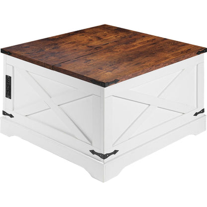 Coffee Table, Multi-functional Lifting Dining Table Coffee Table, Living Room Home Table, Modern Coffee Table 80CM, Vintage White