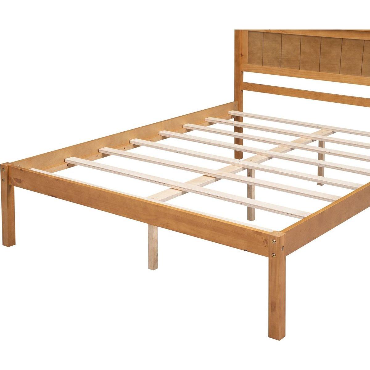 Platform Bed Frame with Headboard, Wood Slat Support, No Box Spring Needed, Full, Oak