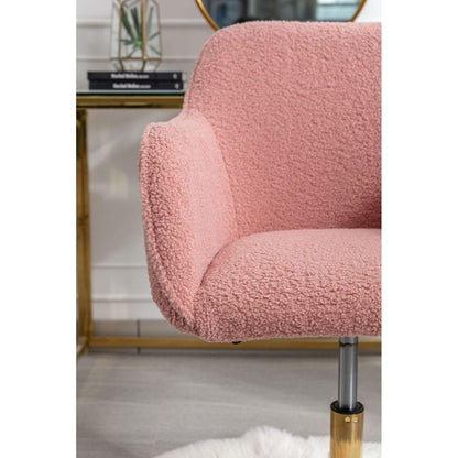 Modern Teddy Fabric Material Adjustable Height 360 Revolving Home Office Chair With Gold Metal Legs And Universal Wheel For Indoor,Pink