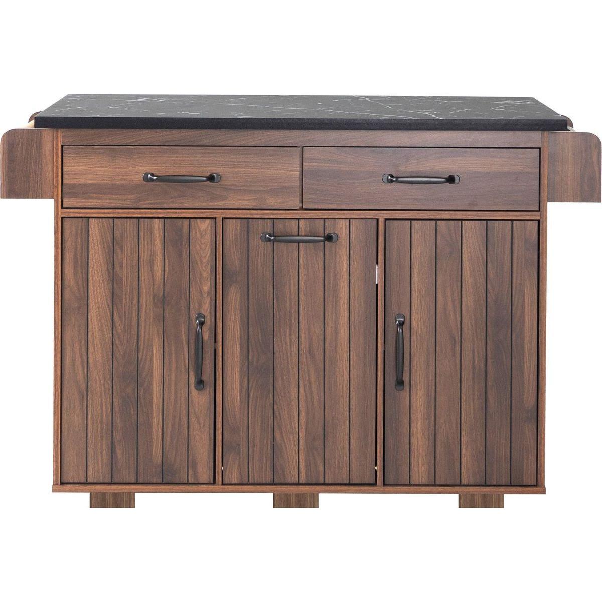 Kitchen Island with Trash Can Storage Cabinet, Kitchen Cart with Drop Leaf, Spice Rack, Towel Rack and Drawer, Rolling Kitchen Island on Wheels with Adjustable Shelf, Walnut Brown