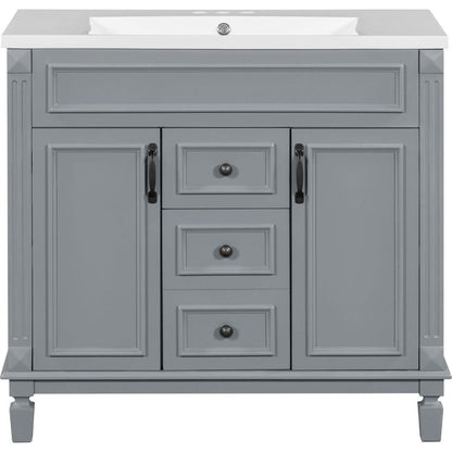 36" Bathroom Vanity with Top Sink, Grey Mirror Cabinet, Modern Bathroom Storage Cabinet with 2 Soft Closing Doors and 2 Drawers, Single Sink Bathroom Vanity