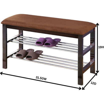 Wood Shoe Bench with Chocolate Microfiber Seat, Espresso