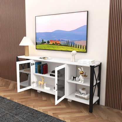 TV Stands for Living Room, Industrial TV Stand for Bedroom Furniture, Farmhouse TV Stand 80 Inch Television Stand, Modern Horizontal Wood and Metal Open Bookshelf