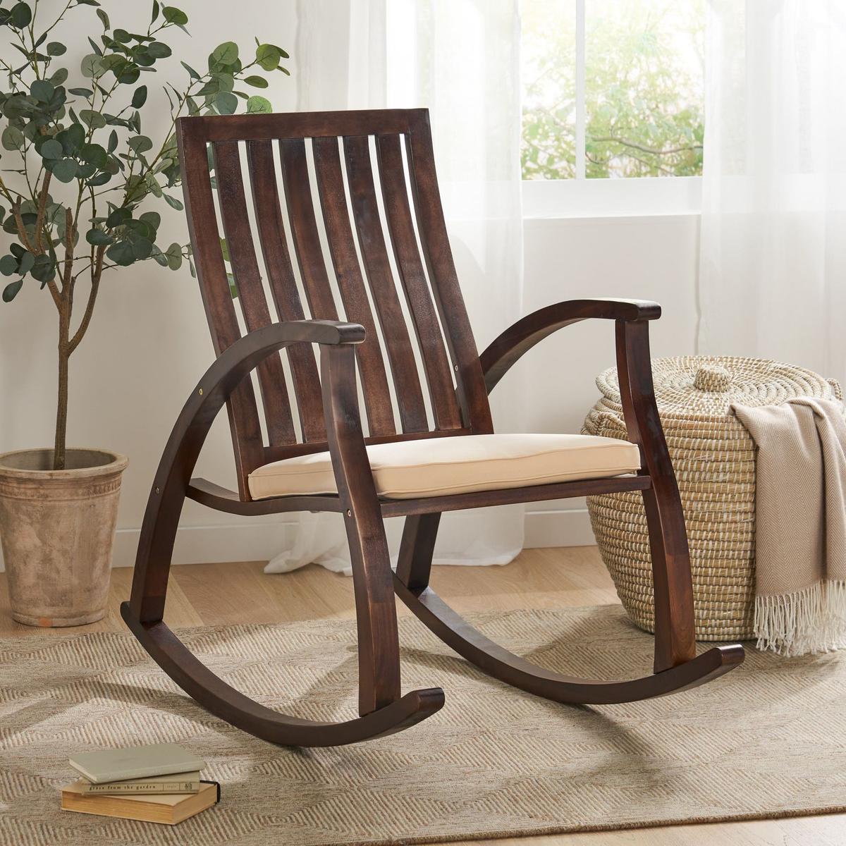 Acacia Wood Rocking Chair with Cushion