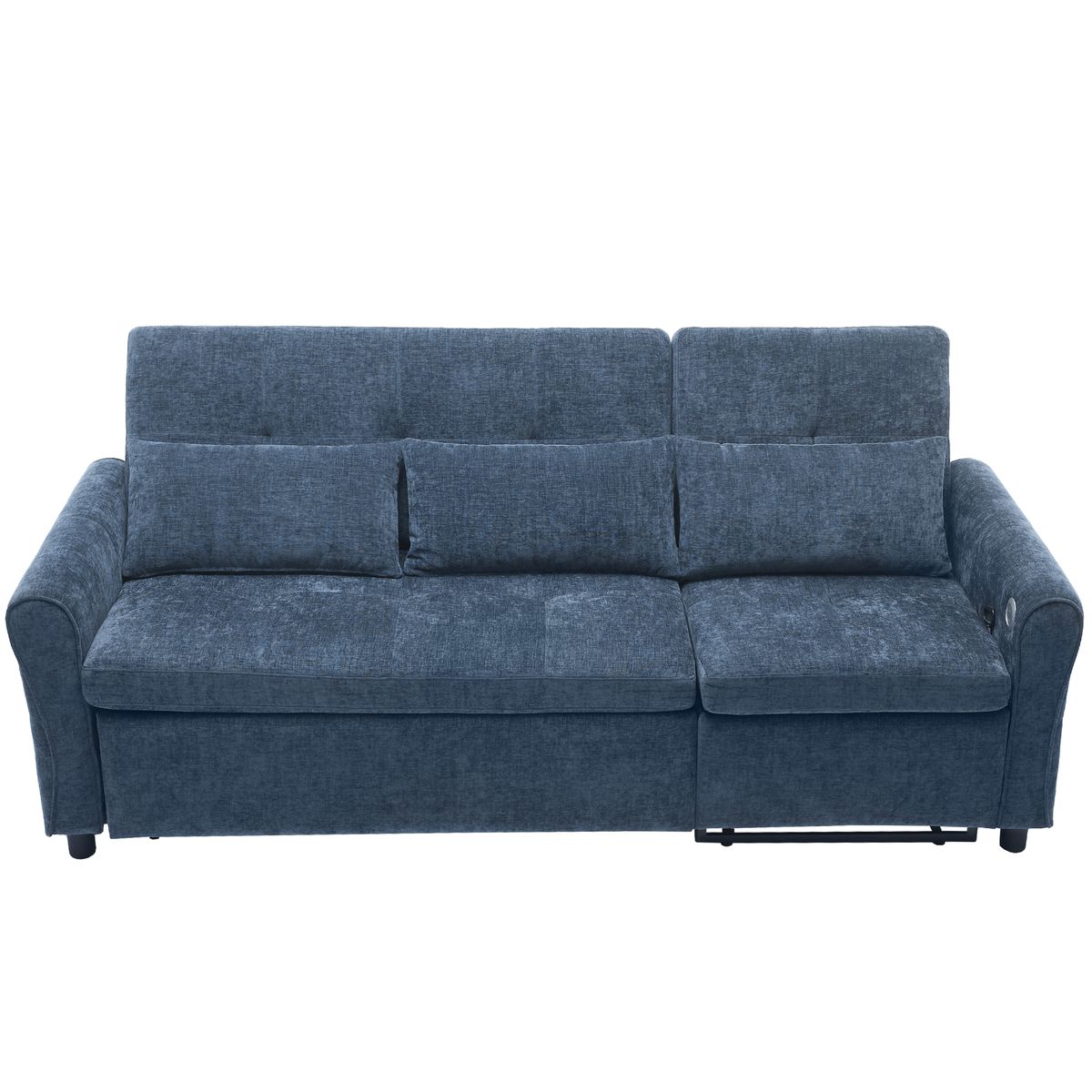2-in-1 Sofa 82' Three-seater Sofa with Sofa Bed and Reversible Recliner, Blue Chenille