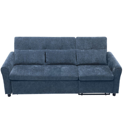 2-in-1 Sofa 82' Three-seater Sofa with Sofa Bed and Reversible Recliner, Blue Chenille