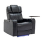 PU Leather Power Recliner Individual Seat Home Theater Recliner with Cooling Cup Holder, Bluetooth Speaker, LED Lights, USB Ports, Tray Table, Arm Storage for Living Room, Black