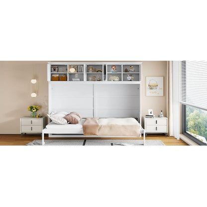 Queen Size Murphy Bed Wall Bed with Top Cabinets,White