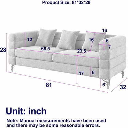 81 Inch Oversized 3 Seater Sectional Sofa, Living Room Comfort Fabric Sectional Sofa-Deep Seating Sectional Sofa, Soft Sitting with 3 Pillows for Living Room,Bedroom,Office.,Orange teddy