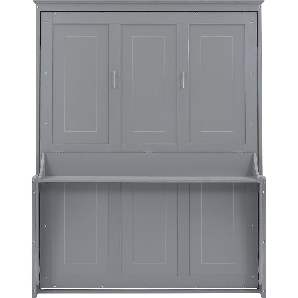 Queen Size Murphy Bed with a Shelf, Gray
