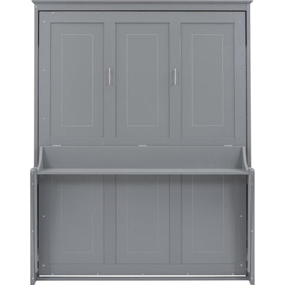 Queen Size Murphy Bed with a Shelf, Gray