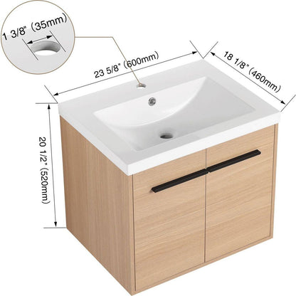 LEVISTAR Oak 24 Inch Bathroom Vanity with resin Countertop Sink, 2 Doors Bathroom Cabinet Set