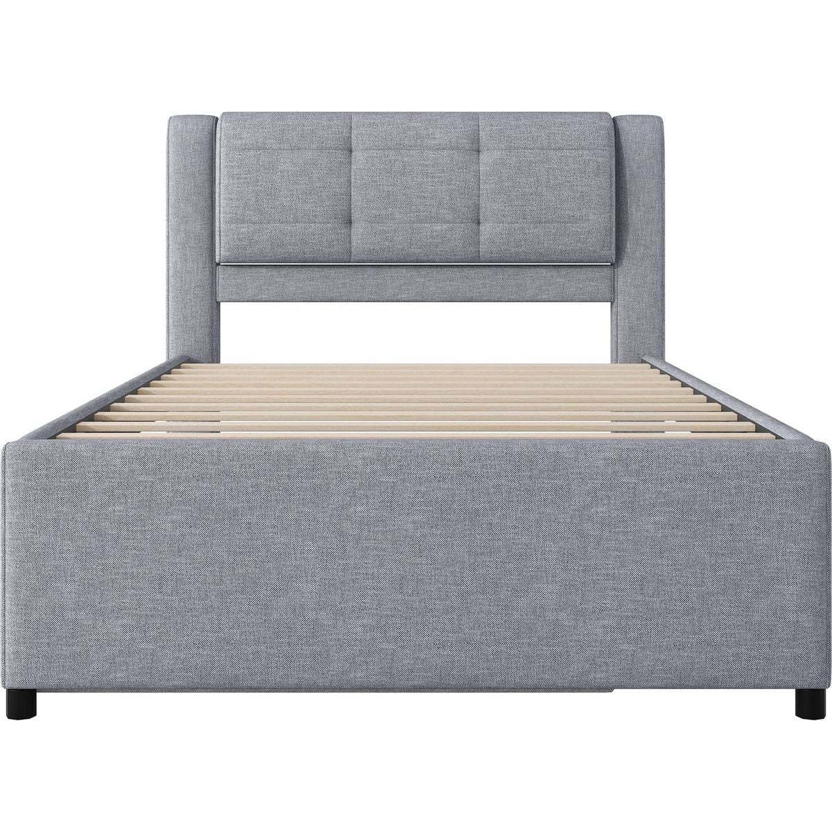 Full Size Upholstery platform bed with Trundle,Trundle can be flat or erected, Gray