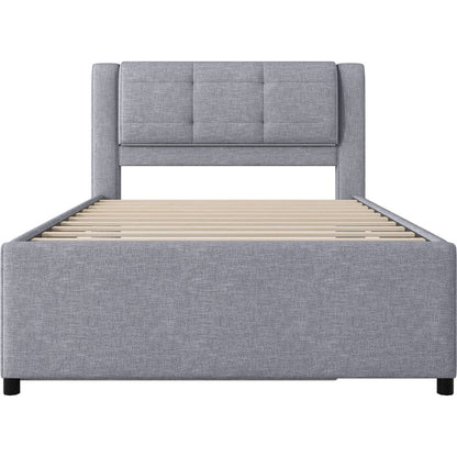 Full Size Upholstery platform bed with Trundle,Trundle can be flat or erected, Gray