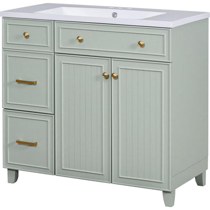 36-inch Bathroom Vanity, Transitional Style Bathroom Cabinet with Resin Sink, Green Single Bathroom Cabinet, with 2 Drawers and 1 Adjustable Storage Shelf, 2 Soft-close Doors