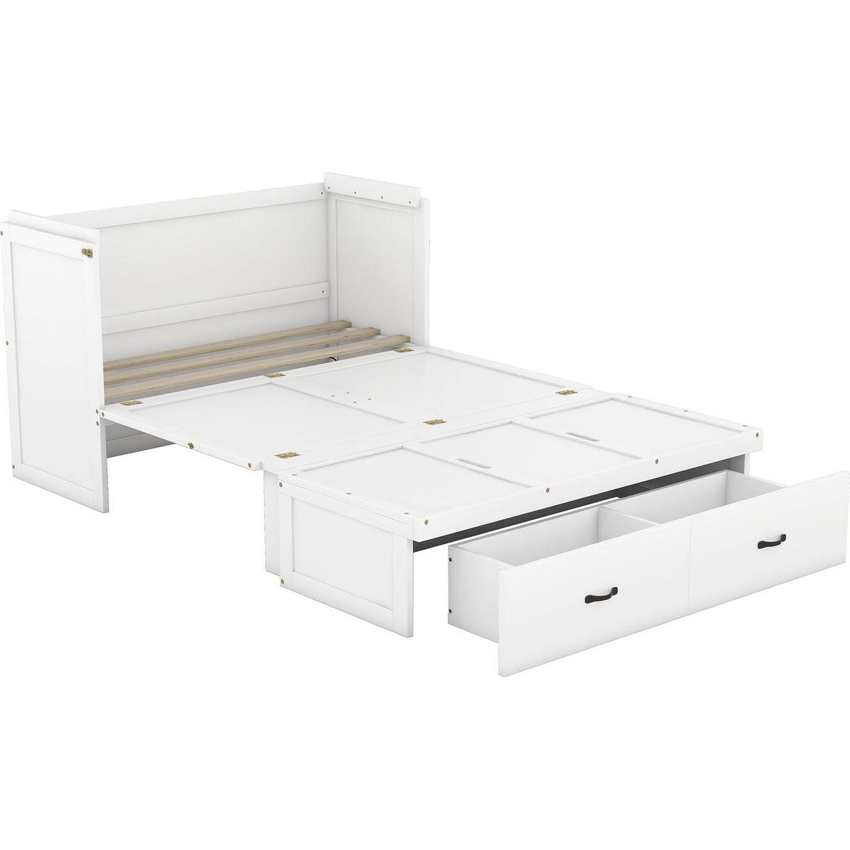 Full Size Murphy Bed with USB Port and a Large Drawer, White