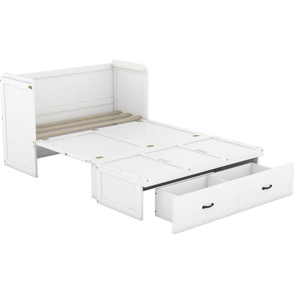 Full Size Murphy Bed with USB Port and a Large Drawer, White