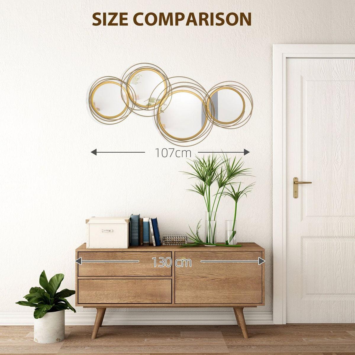 Metal Wall Art Modern Mirror Decor Home Hanging Wall Sculptures for Living Room Bedroom Dining Room, Gold